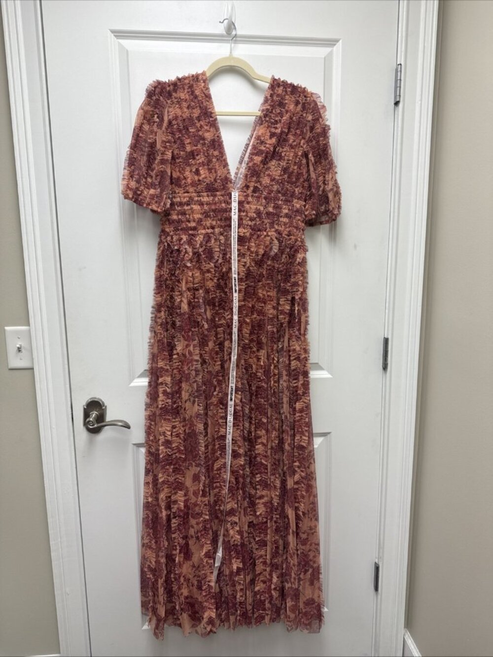 MAC DUGGAL Size 6 Orange Rose Floral 8013 V-Neck Ruffles Maxi Gown Dress NWT - Picture 11 of 15
